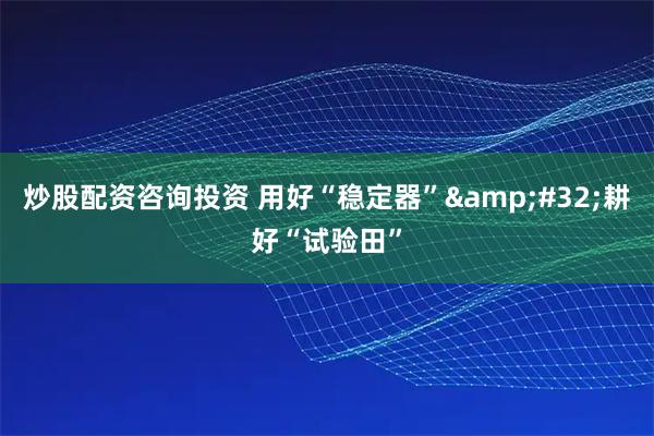 炒股配资咨询投资 用好“稳定器”&#32;耕好“试验田”